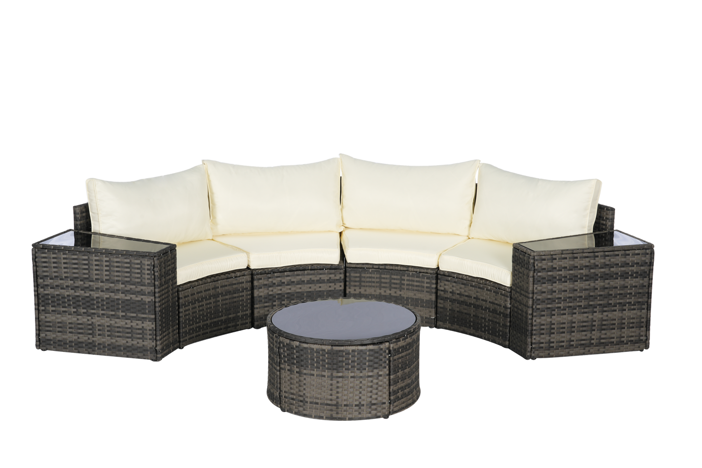 Outdoor Patio Furniture 7-Piece Half-Moon Sectional Round Patio