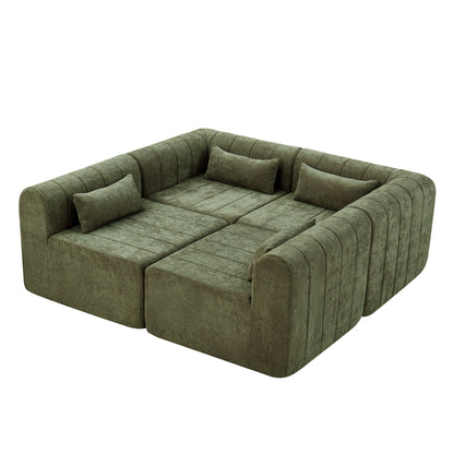 145.5 Inch Modular Full-Compressed Sectional Sofa, Green Polyester