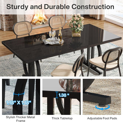 Dining table with chairs in a room setting, emphasizing durability with text 'Sturdy and Durable Construction'.