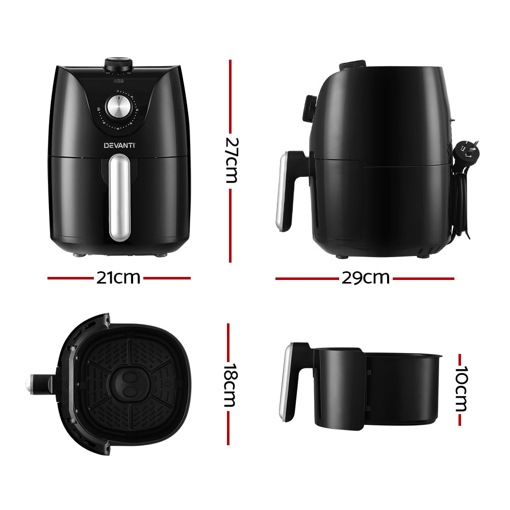 Devanti Air Fryer 2.5L Knob Fryer