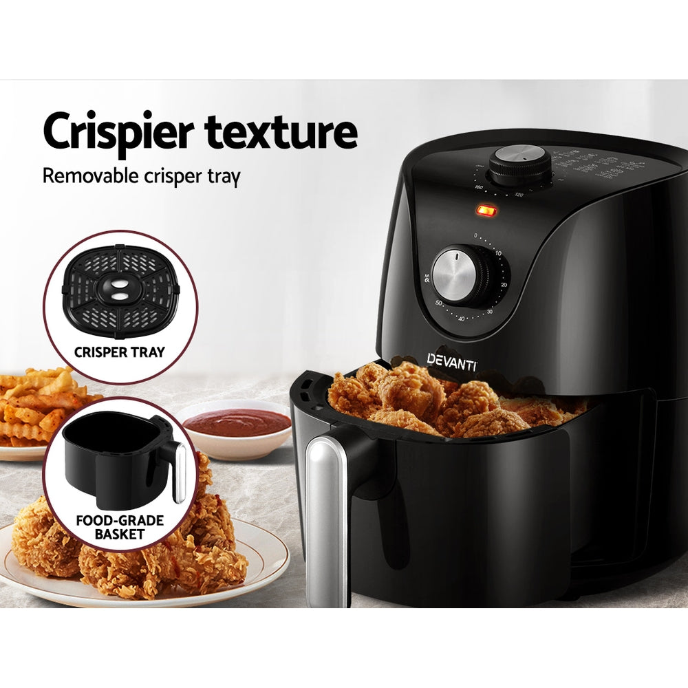 Devanti Air Fryer 2.5L Knob Fryer