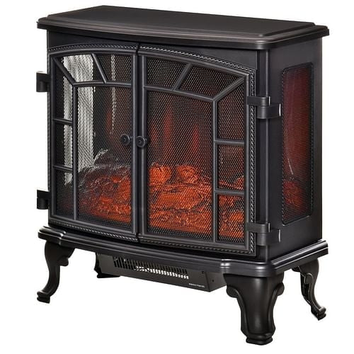 Black Remote Controlled Electric Fireplace Heater with Realistic LED Flames
