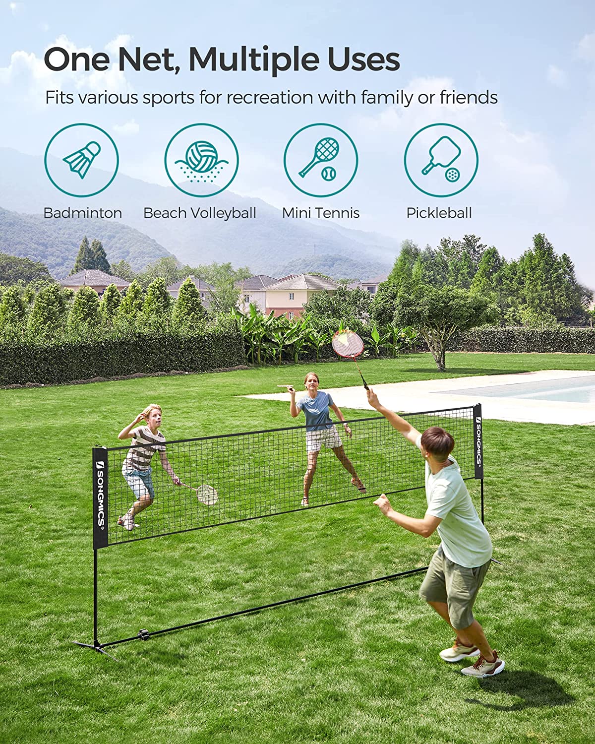 SONGMICS 3 Metre Portable Tennis Badminton Net Black