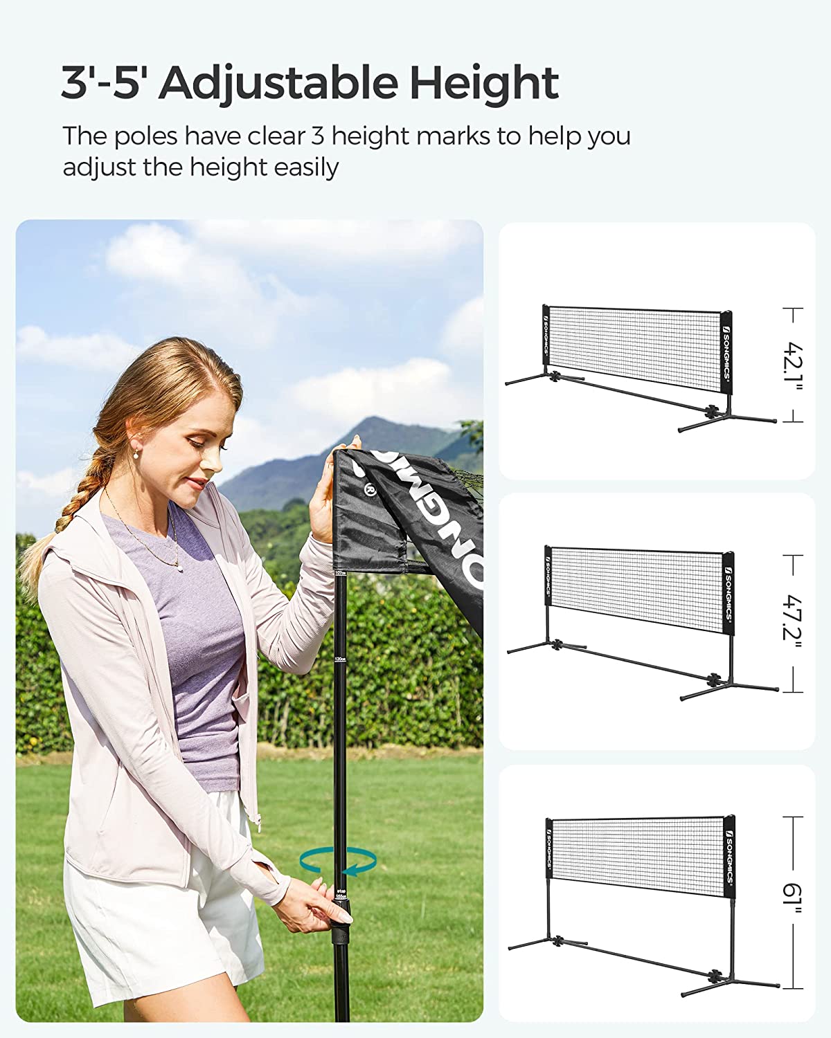 SONGMICS 3 Metre Portable Tennis Badminton Net Black