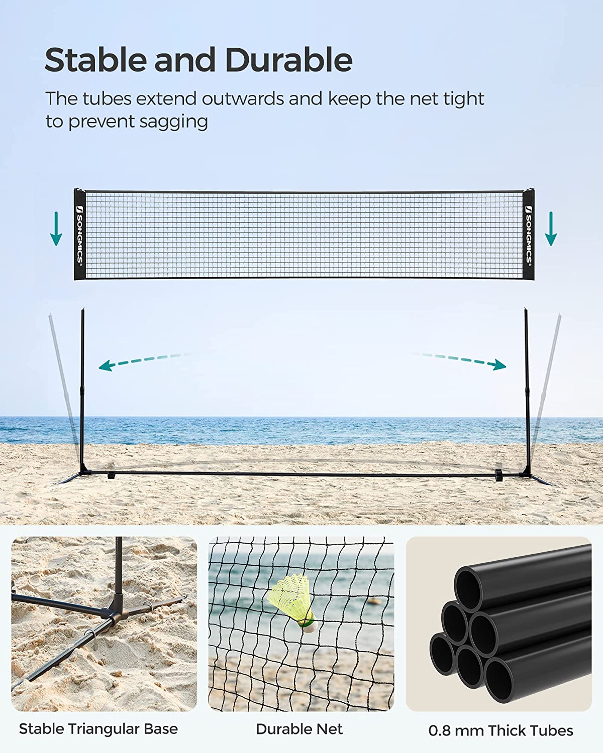 SONGMICS 3 Metre Portable Tennis Badminton Net Black