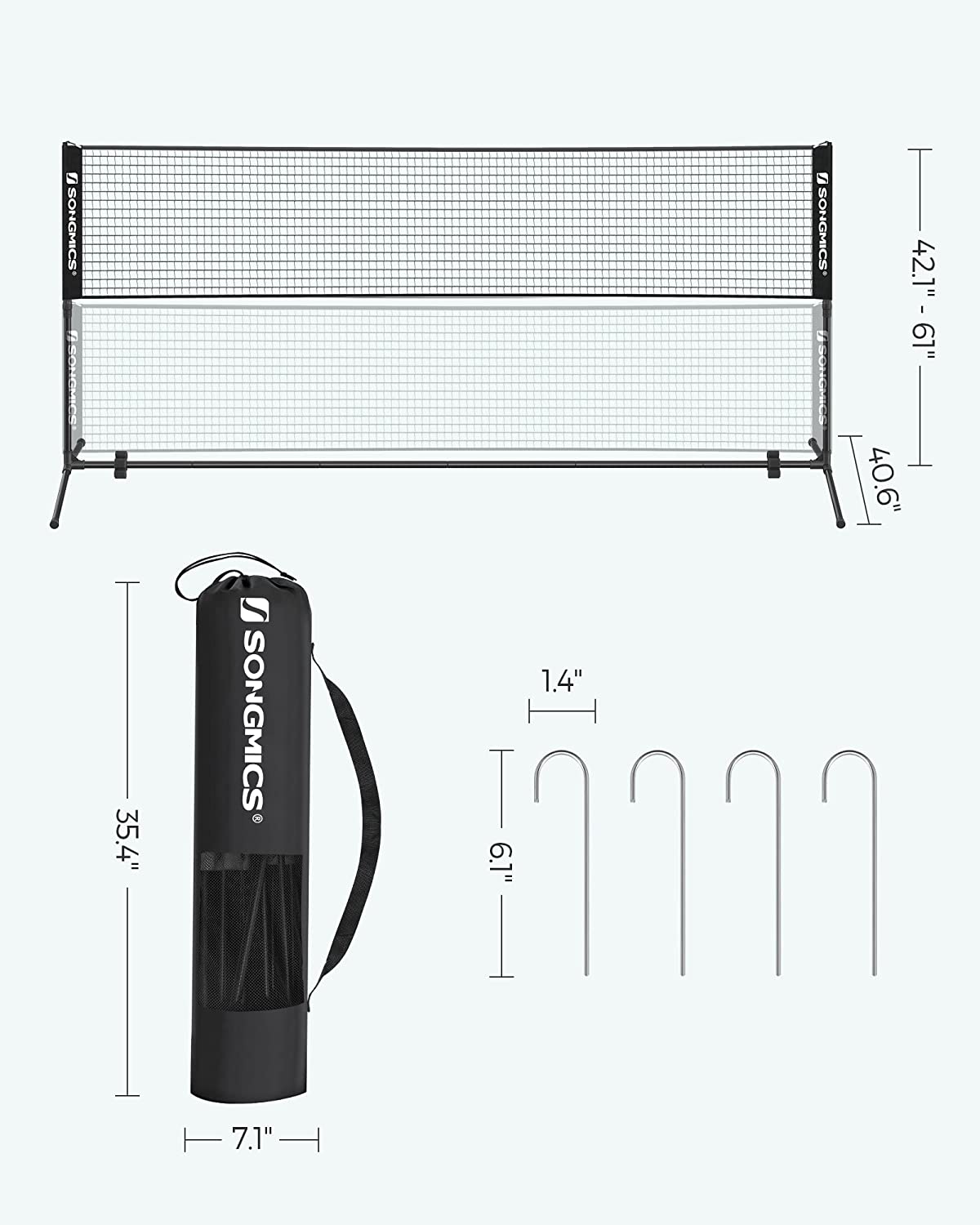 SONGMICS 3 Metre Portable Tennis Badminton Net Black