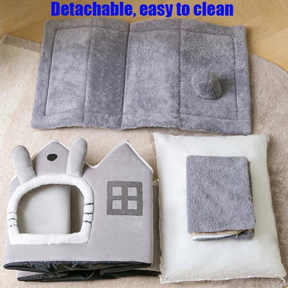 Removable Roof Plush Pet House for Cozy Comfort