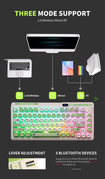 KZZI K75 PRO RGB 75% Wireless Gasket Mechanical Lemon Green Keyboard, Triple Mode, Eternity Tactile Switch