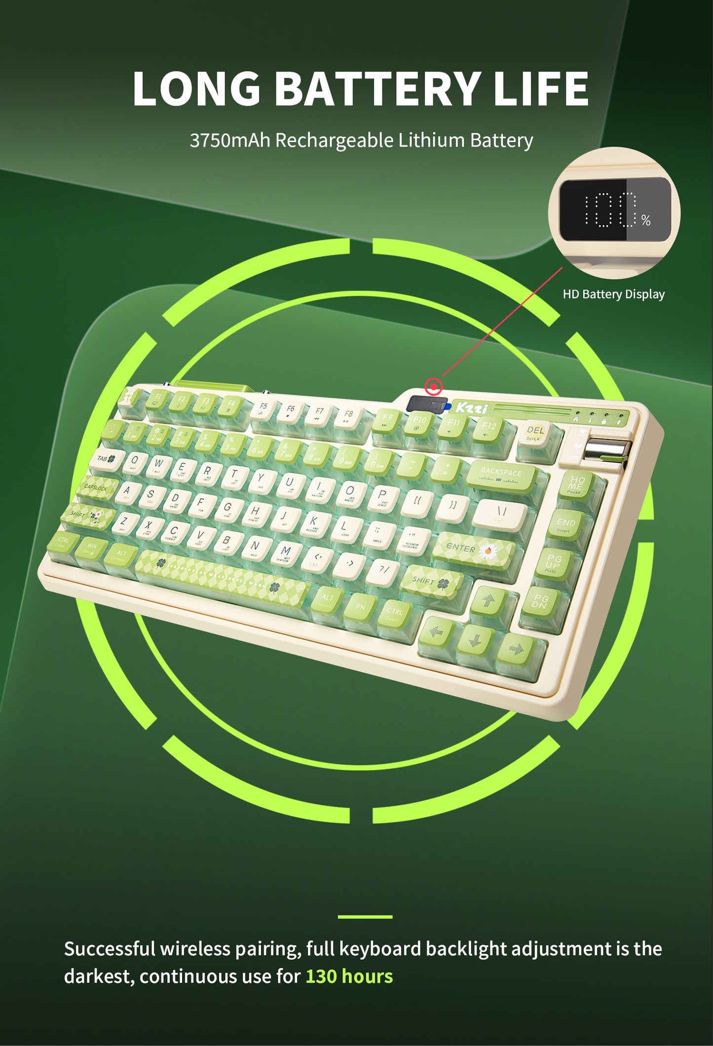 KZZI K75 PRO RGB 75% Wireless Gasket Mechanical Night Grey Keyboard, Triple Mode, Eternity Tactile Switch