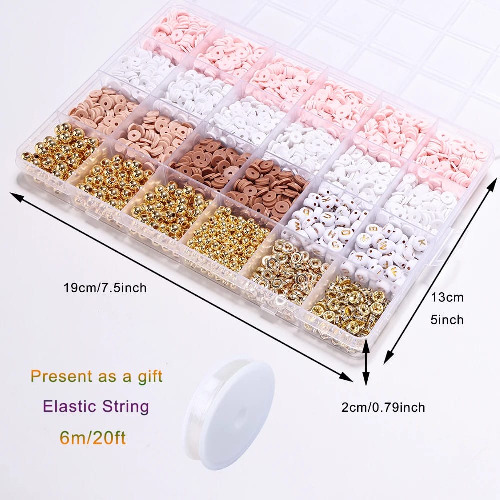 Golden Beads Pink White Clay Beads Kit For DIY jwellery Making Clay Beads Bracelet Kit Friendship Bracelet Making Kit