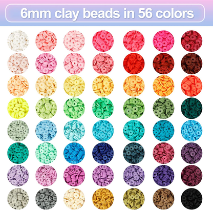 56 Colors 14420pcs 6mm Polymer Clay Beads Heishi Flat Round Clay Bead DIY Jewelry Making Kit