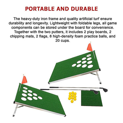 Golf Cornhole Game With Chipping Mats, Golf Balls, Putters