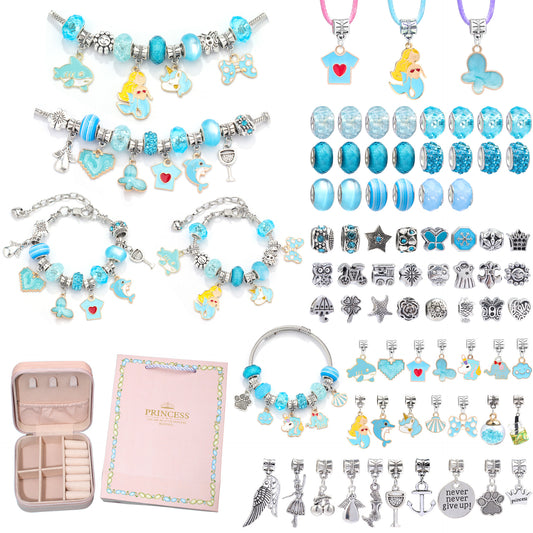 DIY Charm Bracelet Making Kit - Colorful Beads and Charms Set with Storage Box(76PCS)