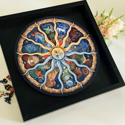 500 Piece Zodiac Circle Jigsaw Puzzle - Colorful Astrology Sun and Moon Jigsaw Puzzle for Adults and Kids