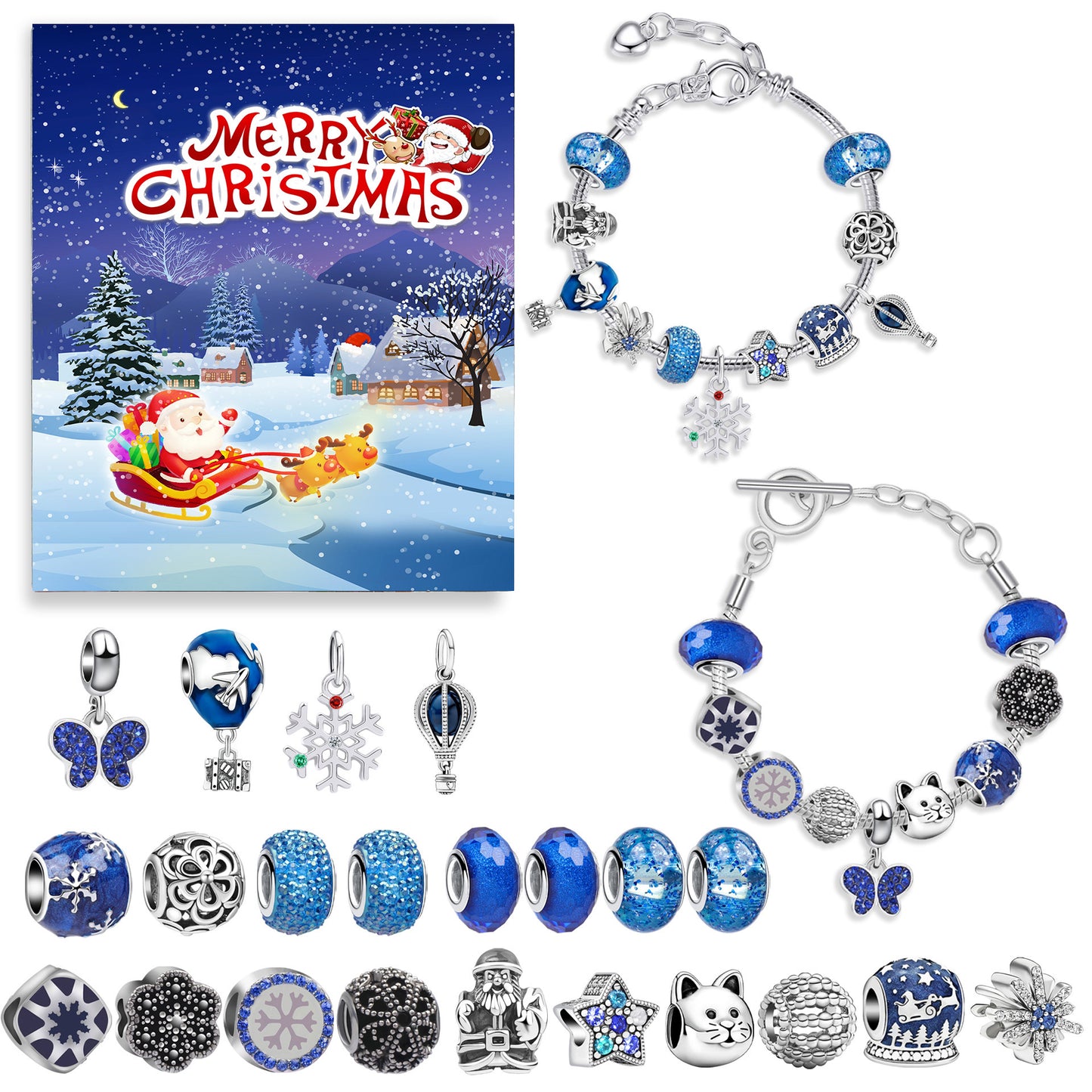 M-09 Christmas Jewelry Advent Calendar - DIY Charm Bracelet Kit with 24 Days of Surprises