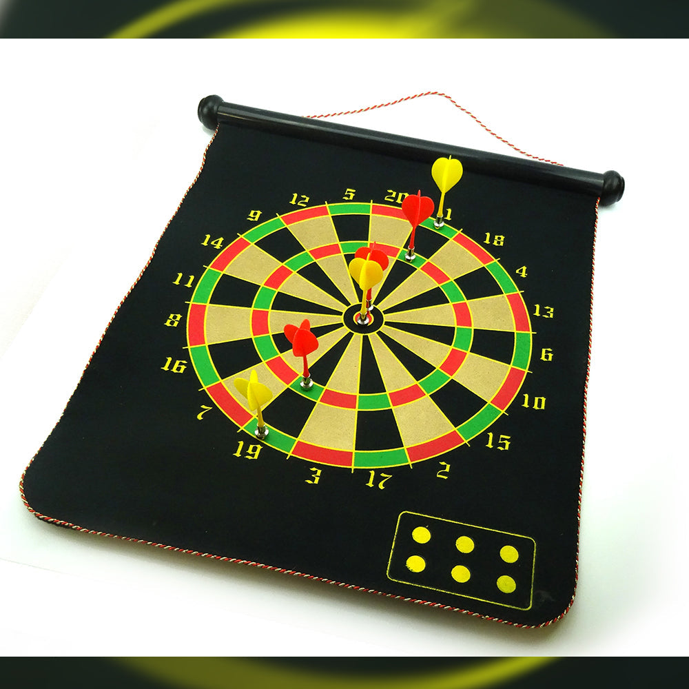 17" Magnetic Rollup Dart Board 6 Darts Large Double Side Dartboard Game