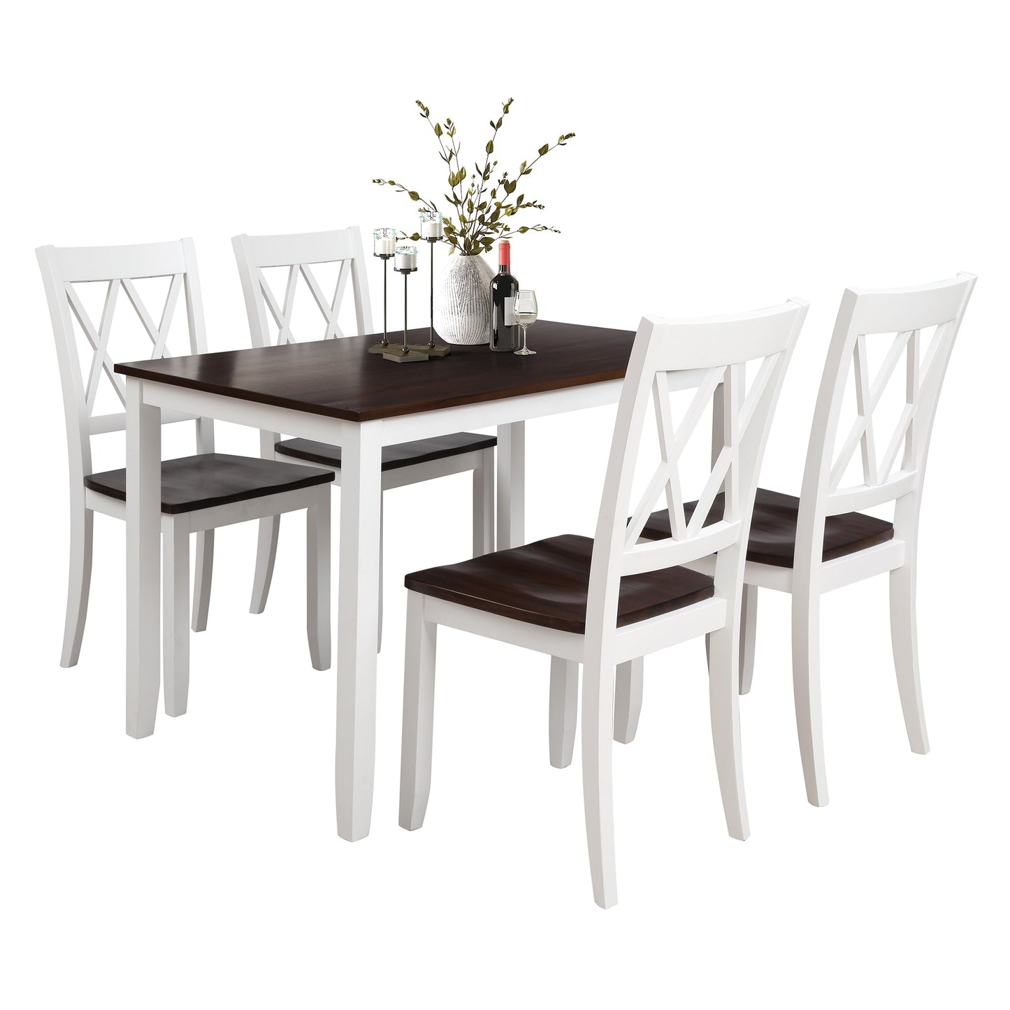 5-Piece Solid Wood Dining Table Set with Comfortable Chairs