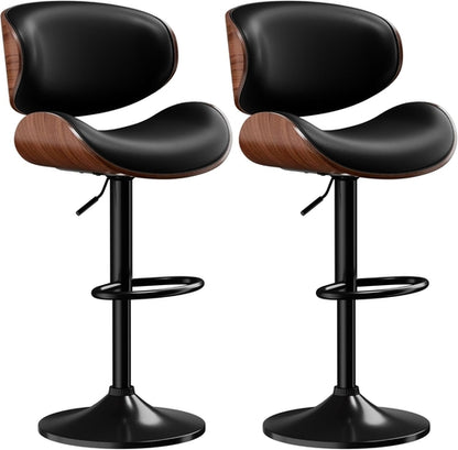 Set of 2 Adjustable Black Swivel Bar Stools for Kitchen Island