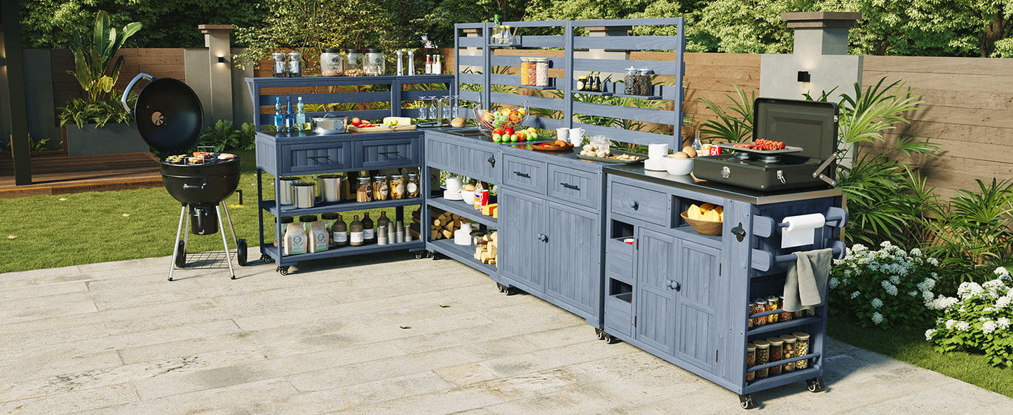 41.7'' Large Patio Rolling Kitchen Island with Sink & Storage