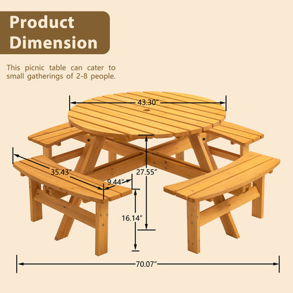 Circular Outdoor Wooden Picnic Table for Patio & Garden