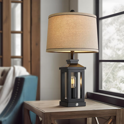 Retro Black Table Lamps Set with Touch Control & USB Ports