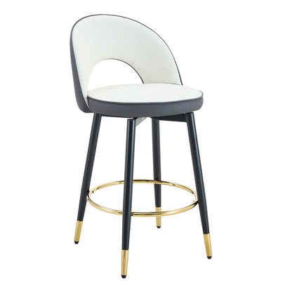 Modern White & Dark Gray Spliced PU Upholstered Rotating Bar Chair Set