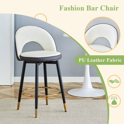 Modern White & Dark Gray Spliced PU Upholstered Rotating Bar Chair Set