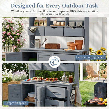 Farmhouse Patio Potting Bench, 44.6''x19.5'' Large Freestanding Garden