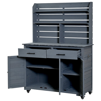 65''H Large Garden Potting Bench with Lockable Wheels and Storage