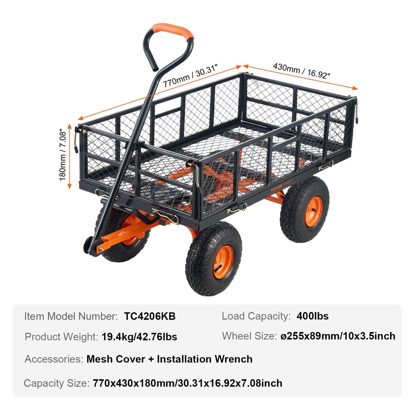 VEVOR Metal Garden Dump Cart with Easy Assembly Frame