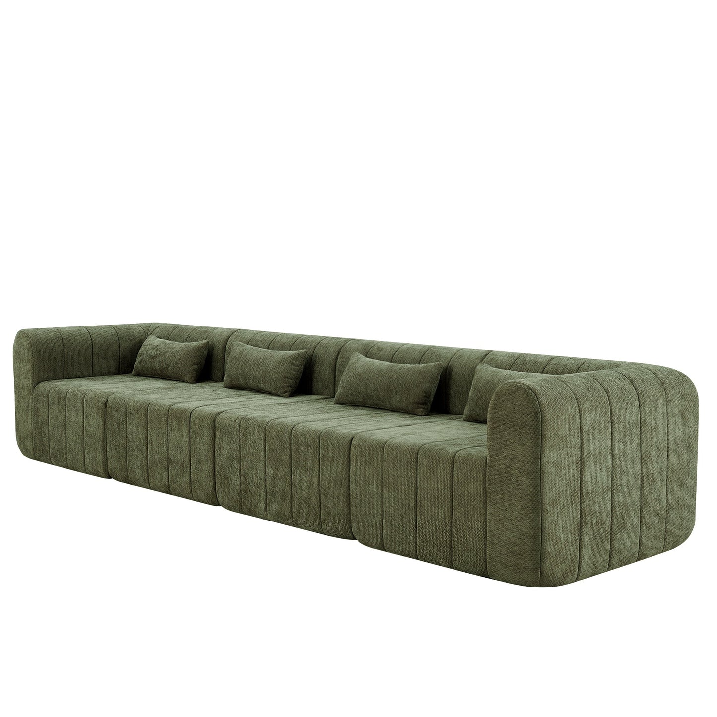145.5 Inch Modular Full-Compressed Sectional Sofa, Green Polyester