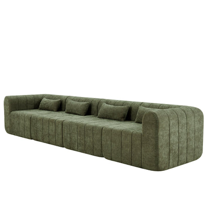 145.5 Inch Modular Full-Compressed Sectional Sofa, Green Polyester