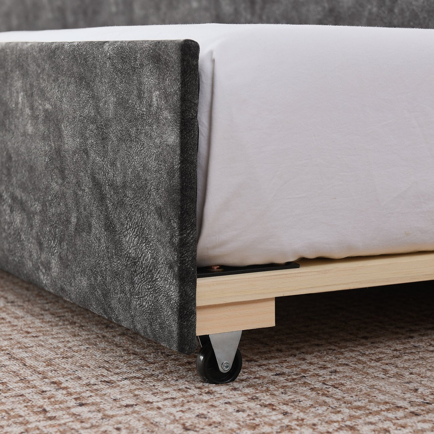 Grey Velvet Mid-Century Style Twin Upholstered Daybed with Pop-Up
