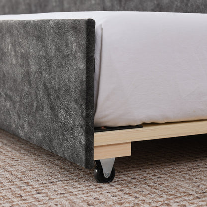 Grey Velvet Mid-Century Style Twin Upholstered Daybed with Pop-Up