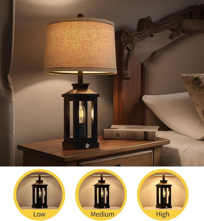 Retro Black Table Lamps Set with Touch Control & USB Ports