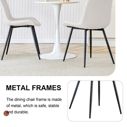 White Artificial Leather Backrest Cushion Dining Chair with Black Metal Legs