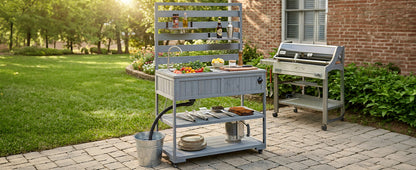 41.7'' Large Patio Rolling Kitchen Island with Sink & Storage