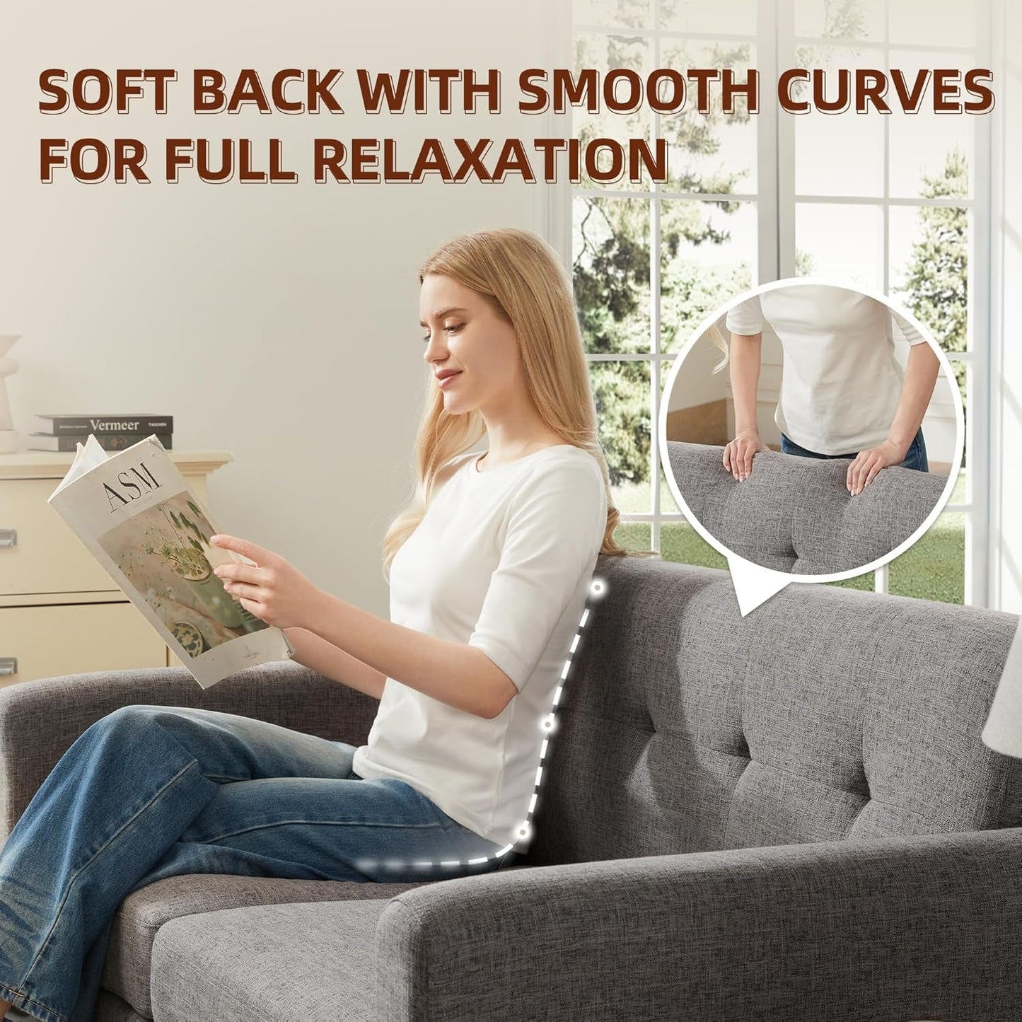 Grey Mid Century Modern Loveseat Sofa 65.3 Inch Living Room