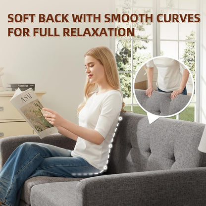 Grey Mid Century Modern Loveseat Sofa 65.3 Inch Living Room