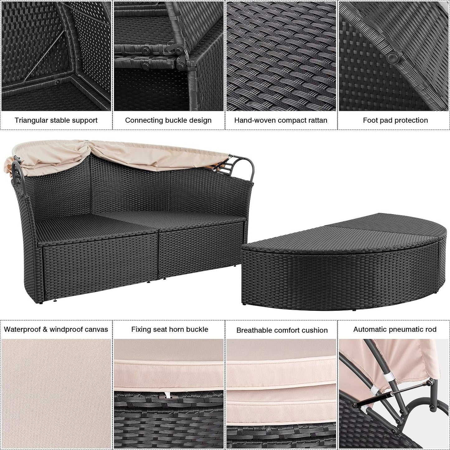 Outdoor Round Daybed With Canopy Wicker Patio Sofa