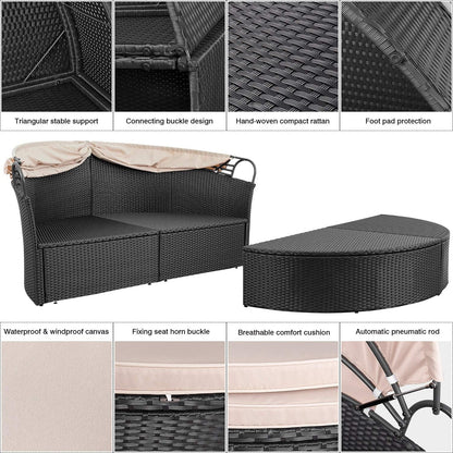 Outdoor Round Daybed With Canopy Wicker Patio Sofa