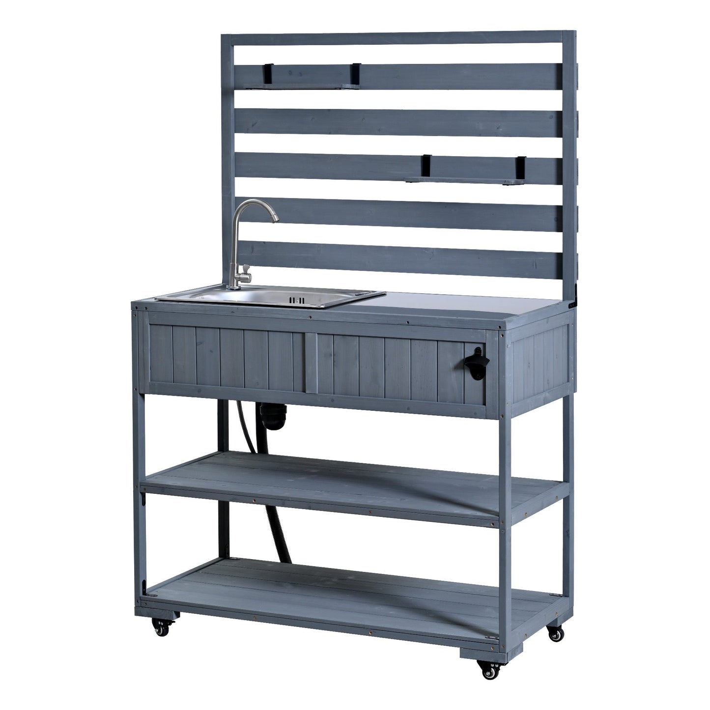 41.7'' Large Patio Rolling Kitchen Island with Sink & Storage