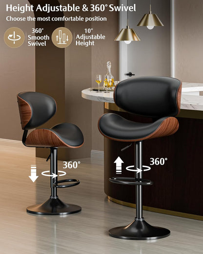 Set of 2 Adjustable Black Swivel Bar Stools for Kitchen Island