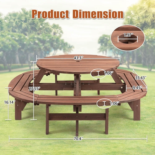 Circular Outdoor Wooden Picnic Table for Patio & Garden