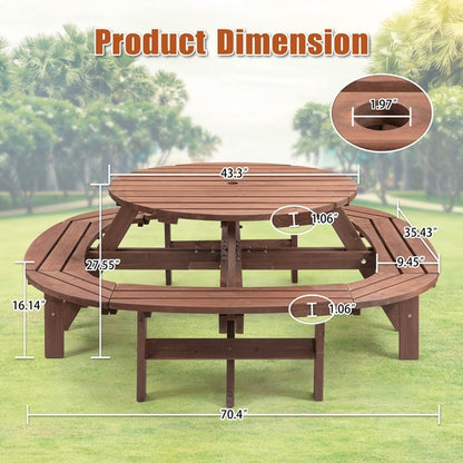 Circular Outdoor Wooden Picnic Table for Patio & Garden
