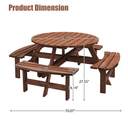 Circular Outdoor Wooden Picnic Table for Patio & Garden