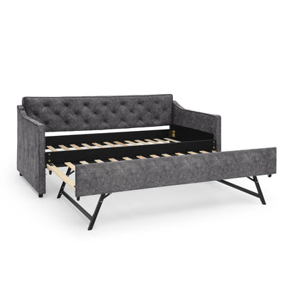 Grey Velvet Mid-Century Style Twin Upholstered Daybed with Pop-Up