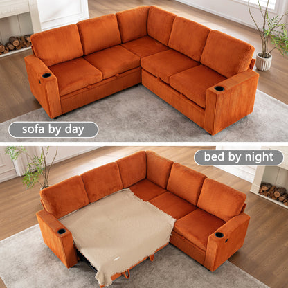 Sectional Sleeper Sofa with Pull Out Bed and USB Charging Ports