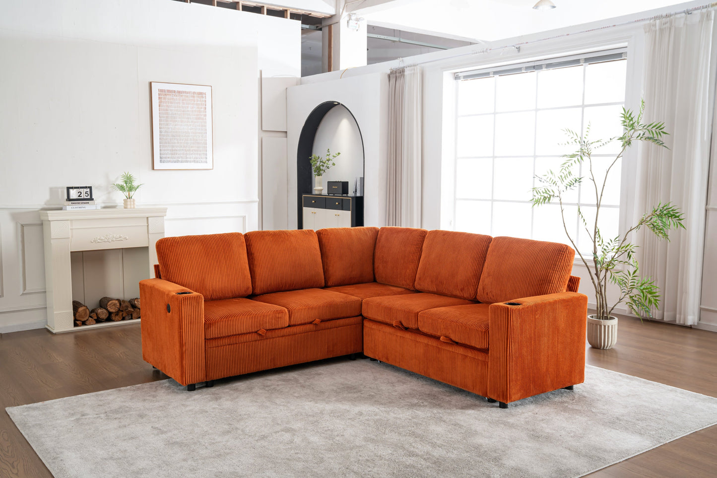 Sectional Sleeper Sofa with Pull Out Bed and USB Charging Ports
