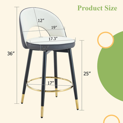 Modern White & Dark Gray Spliced PU Upholstered Rotating Bar Chair Set